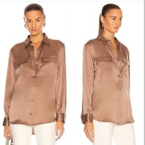 Equipment Signature Satin‎ Blouse in Doeskin Tan Button Down Size Large *NWOT*